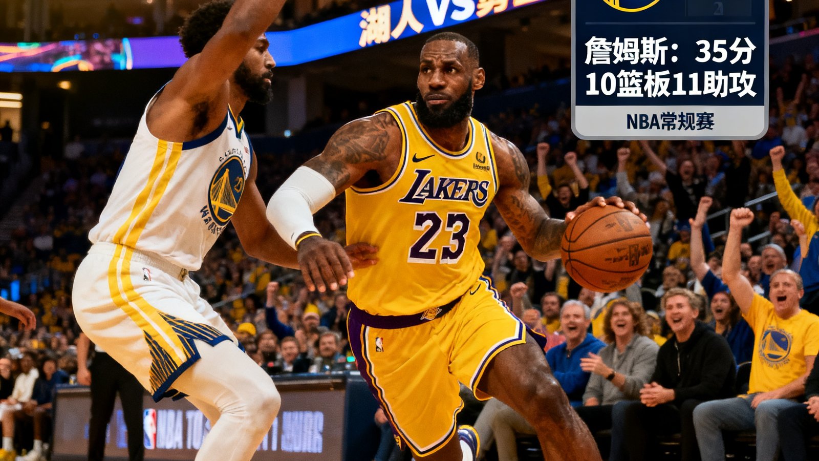 NBA常规赛湖人战胜勇士，詹姆斯拿下35分10篮板11助攻三双